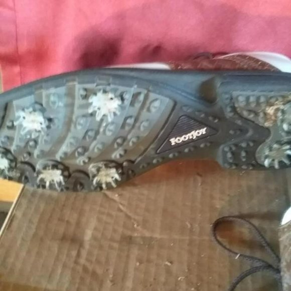 FootJoy Professional Golf Shoe Mens 11M white/brown w/ spikes, Golf Hybrid, EUC - Picture 2 of 4
